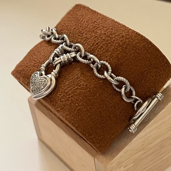 Sterling Silver Diamond Heart Charm Toggle Bracelet - Picture 6 of 10